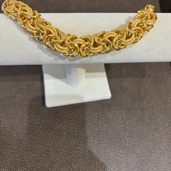 B Italy Yellow Gold Finish Byzantine Chain Wide  Chunky Bracelet - Picture 10 of 16